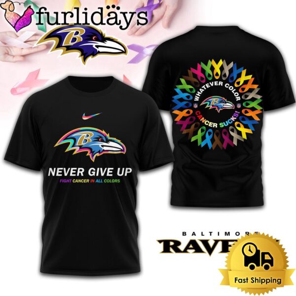 NFL Baltimore Ravens Never Give Up Fight Cancer In All Colors 3D T-Shirt