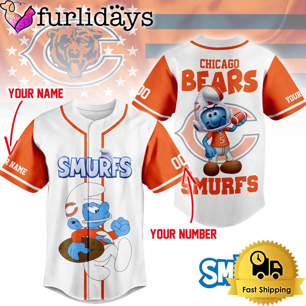 NFL Chicago Bears The Smurfs Movie Custom Name Baseball Jersey NFL Chicago Bears The Smurfs Movie Custom Name Baseball Jersey