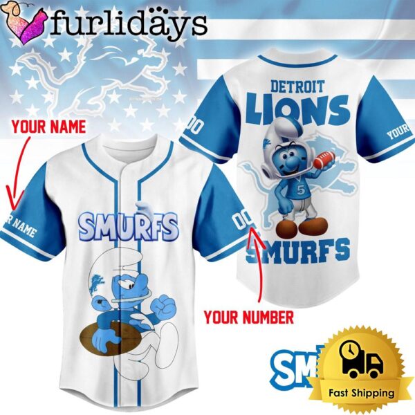 NFL Detroit Lions The Smurfs Movie Custom Name Baseball Jersey