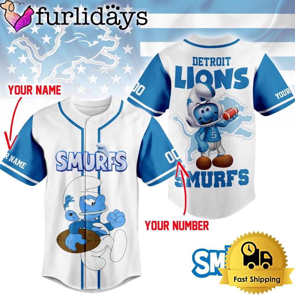 NFL Detroit Lions The Smurfs Movie Custom Name Baseball Jersey NFL Detroit Lions The Smurfs Movie Custom Name Baseball Jersey