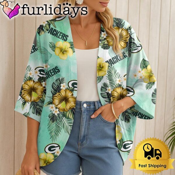 NFL Green Bay Packers Hawaii State Flower Beach Kimono Women