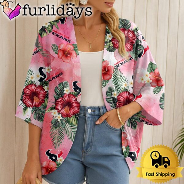 NFL Houston Texans Hawaii State Flower Beach Kimono Women