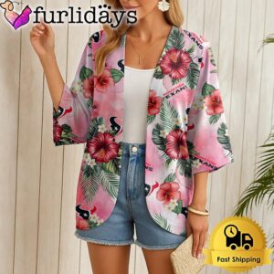 NFL Houston Texans Hawaii State Flower Beach Kimono Women