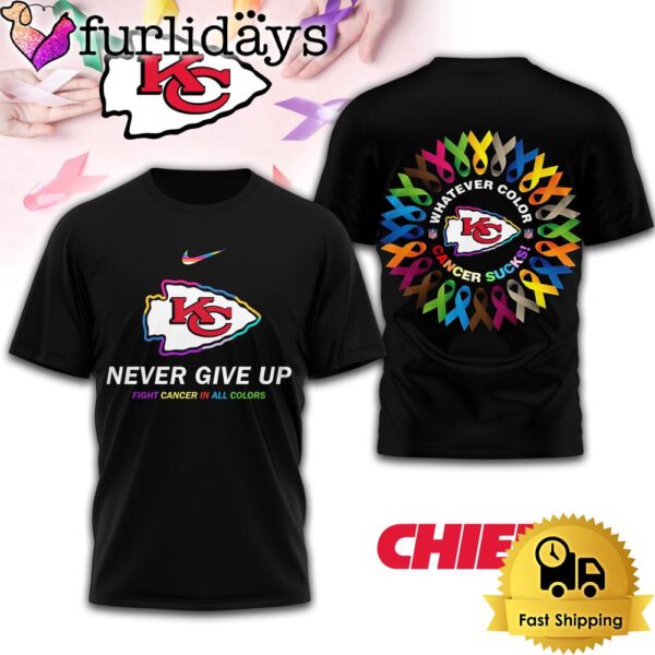 NFL Kansas City Chiefs Never Give Up Fight Cancer In All Colors 3D T-Shirt