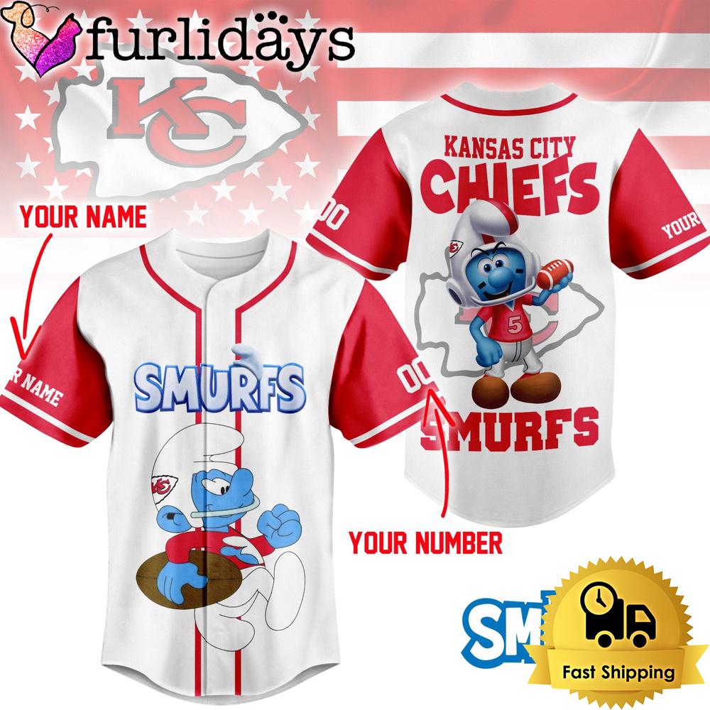 NFL Kansas City Chiefs The Smurfs Movie Custom Name Baseball Jersey NFL Kansas City Chiefs The Smurfs Movie Custom Name Baseball Jersey