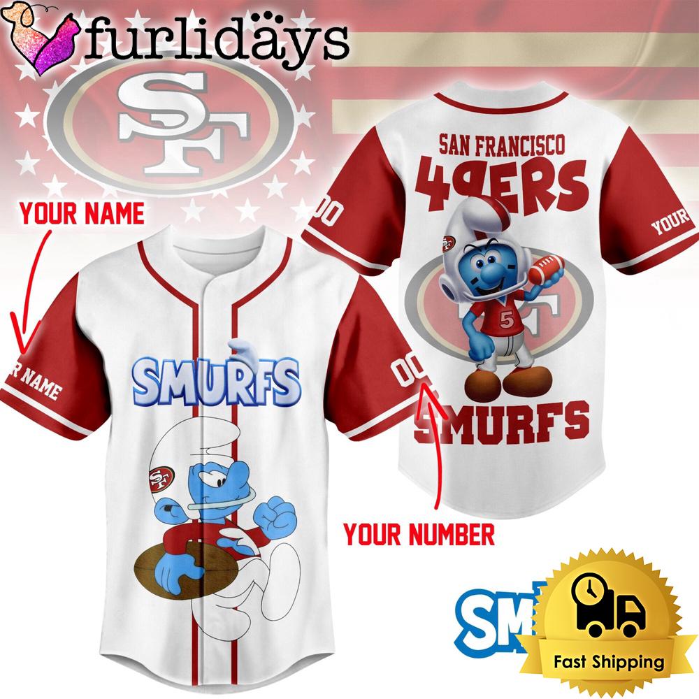NFL San Francisco 49ers The Smurfs Movie Custom Name Baseball Jersey NFL San Francisco 49ers The Smurfs Movie Custom Name Baseball Jersey