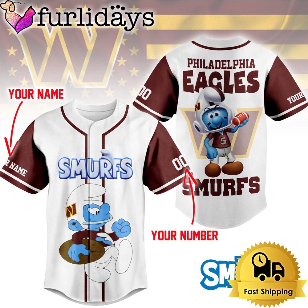 NFL Washington Commanders The Smurfs Movie Custom Name Baseball Jersey NFL Washington Commanders The Smurfs Movie Custom Name Baseball Jersey