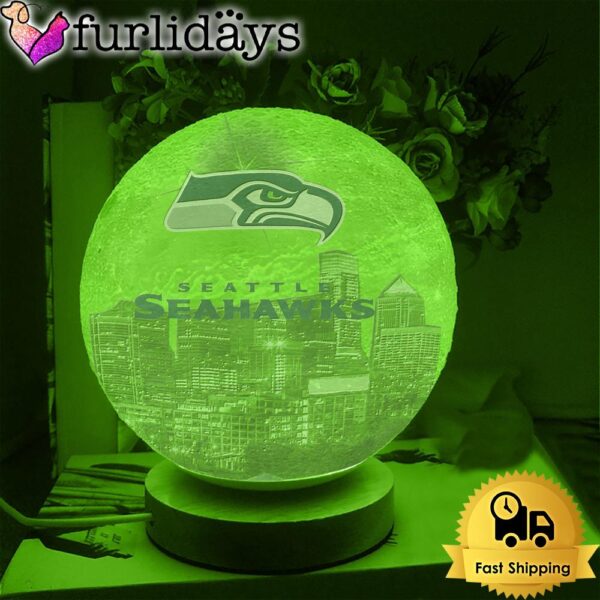 Seattle Seahawks Team Logo Skyline Color Changing Moon Lamp