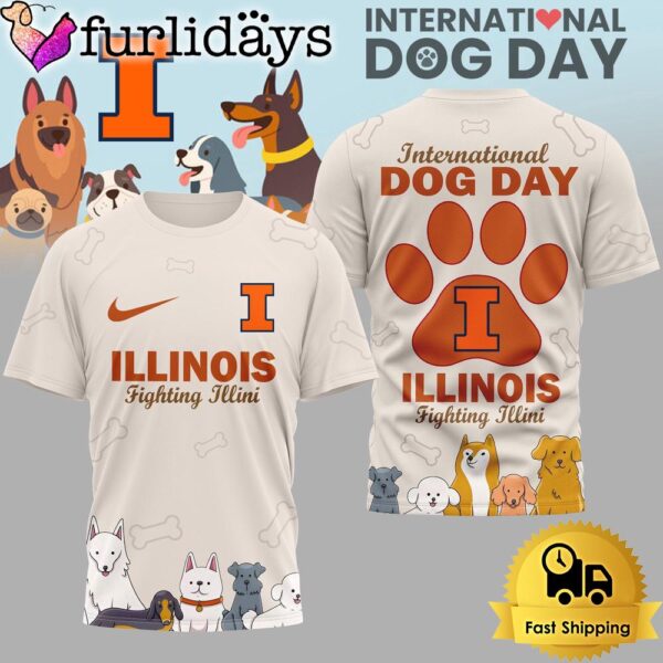 Illinois Fighting Illini NCAA Happy International Dog Day 3D Shirt
