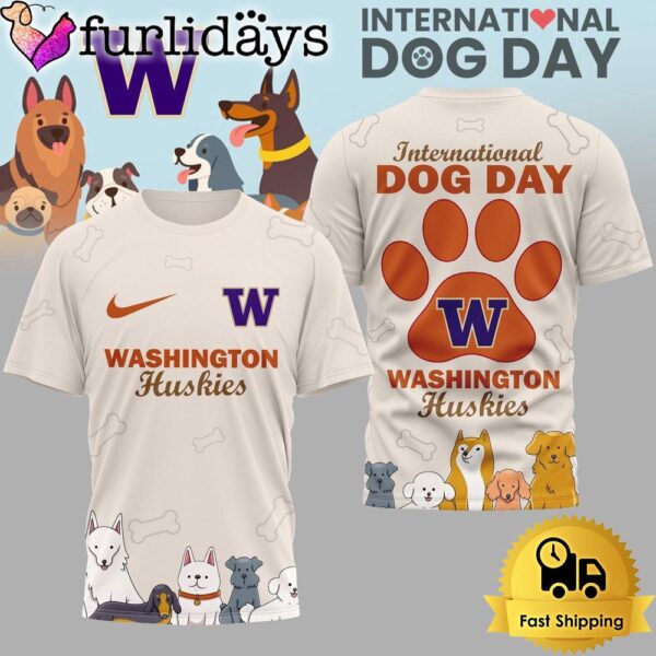Washington Huskies NCAA Happy International Dog Day 3D Shirt