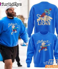 Detroit Lions 50s Retro Mascot Royal Blue Sweatshirt