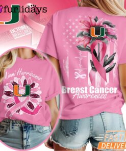 Miami Hurricanes NCAA Breast Cancer Awareness Sunflower Shirt, Breast Cancer Warrior Shirt
