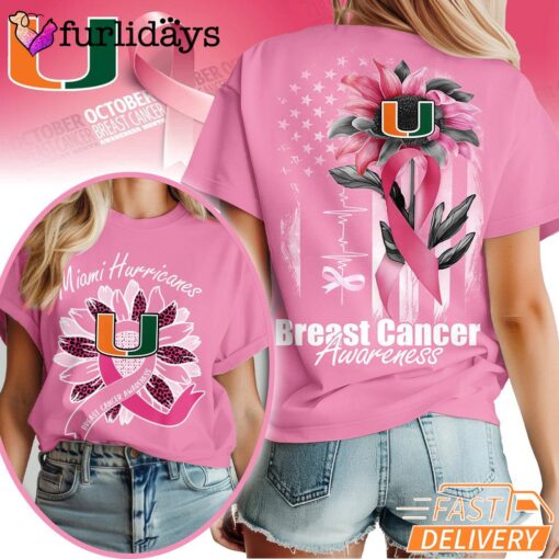 Miami Hurricanes NCAA Breast Cancer Awareness Sunflower Shirt, Breast Cancer Warrior Shirt