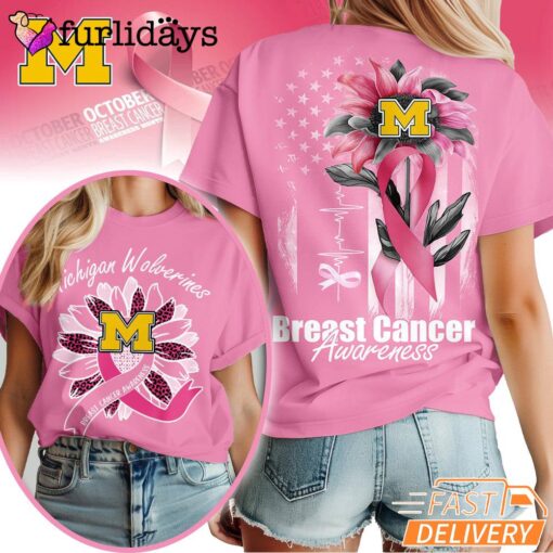 Michigan Wolverines NCAA Breast Cancer Awareness Sunflower Shirt, Breast Cancer Warrior Shirt