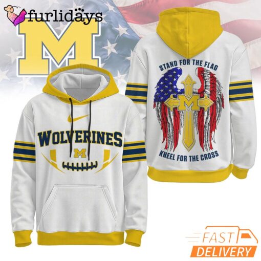 Michigan Wolverines NCAA Stand For The Flag Kneel For The Cross Hoodie