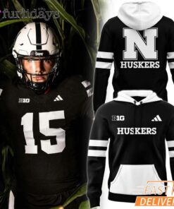 Nebraska Cornhuskers Football Blackout Uniforms Hoodie 2025 Black And White