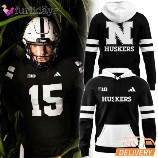 Nebraska Cornhuskers Football Blackout Uniforms Hoodie 2025 Black And White