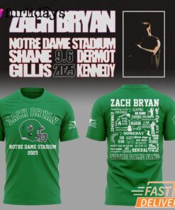 Zach Bryan Concert Notre Dame Stadium 2025 Green T-Shirt