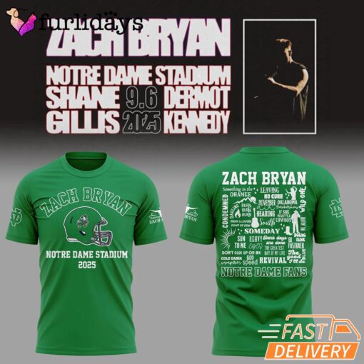 Zach Bryan Concert Notre Dame Stadium 2025 Green T-Shirt