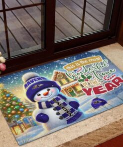Baltimore Ravens NFL Cute Snowman Christmas Rubber Base Doormat