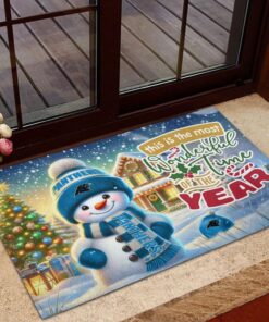Carolina Panthers NFL Cute Snowman Christmas Rubber Base Doormat