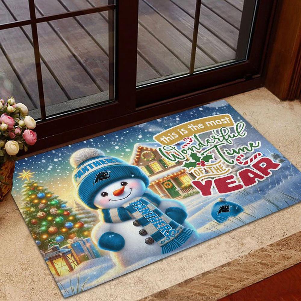 Carolina Panthers NFL Cute Snowman Christmas Rubber Base Doormat Carolina Panthers NFL Cute Snowman Christmas Rubber Base Doormat