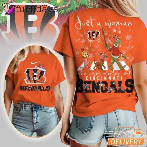 Cincinnati Bengals NFL Grinch Christmas 3D Shirt Just A Woman Gift