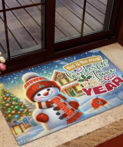 Cleveland Browns NFL Cute Snowman Christmas Rubber Base Doormat