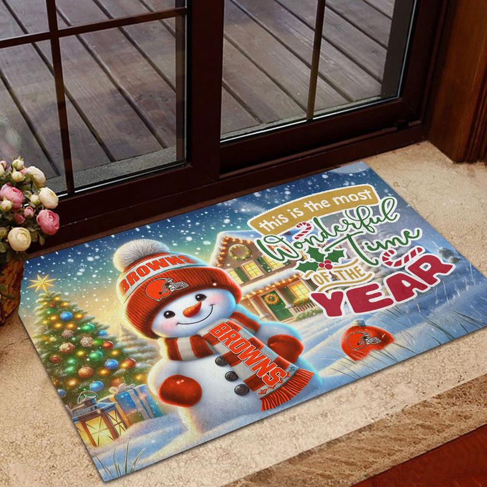 Cleveland Browns NFL Cute Snowman Christmas Rubber Base Doormat Cleveland Browns NFL Cute Snowman Christmas Rubber Base Doormat