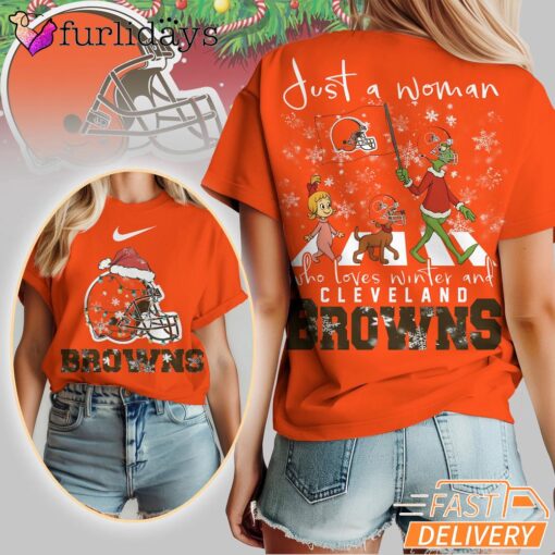 Cleveland Browns NFL Grinch Christmas 3D Shirt Just A Woman Gift