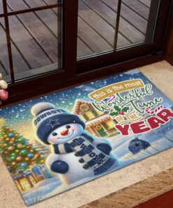 Dallas Cowboys NFL Cute Snowman Christmas Rubber Base Doormat