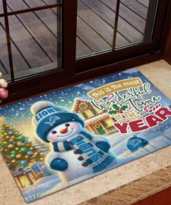 Detroit Lions NFL Cute Snowman Christmas Rubber Base Doormat