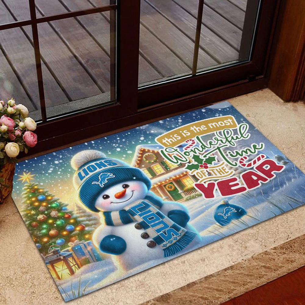 Detroit Lions NFL Cute Snowman Christmas Rubber Base Doormat Detroit Lions NFL Cute Snowman Christmas Rubber Base Doormat