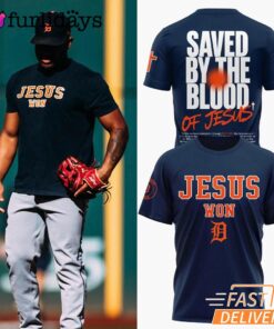 Detroit Tigers Saved By The Blood Of Jesus T-shirt