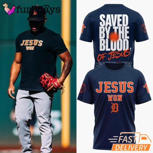 Detroit Tigers Saved By The Blood Of Jesus T-shirt