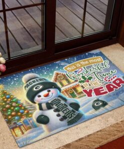 Green Bay Packers NFL Cute Snowman Christmas Rubber Base Doormat