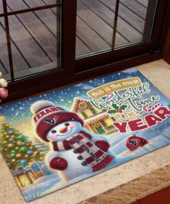 Houston Texans NFL Cute Snowman Christmas Rubber Base Doormat