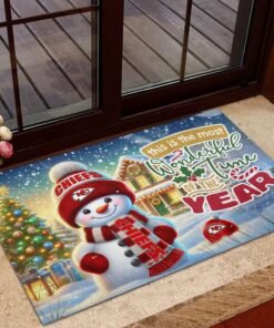 Kansas City Chiefs NFL Cute Snowman Christmas Rubber Base Doormat