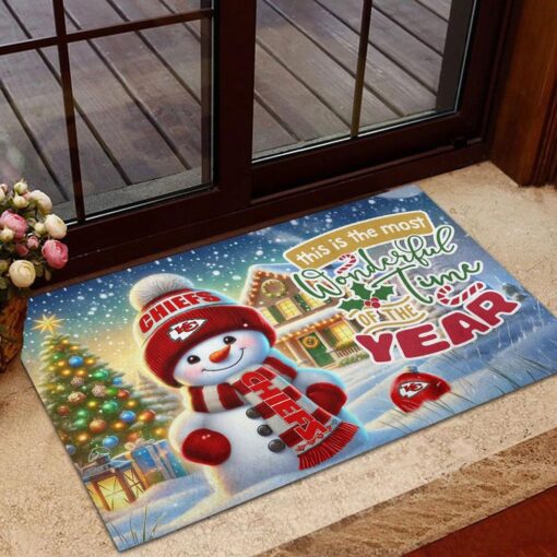 Kansas City Chiefs NFL Cute Snowman Christmas Rubber Base Doormat