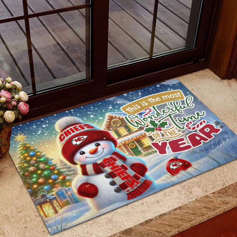 Kansas City Chiefs NFL Cute Snowman Christmas Rubber Base Doormat Kansas City Chiefs NFL Cute Snowman Christmas Rubber Base Doormat