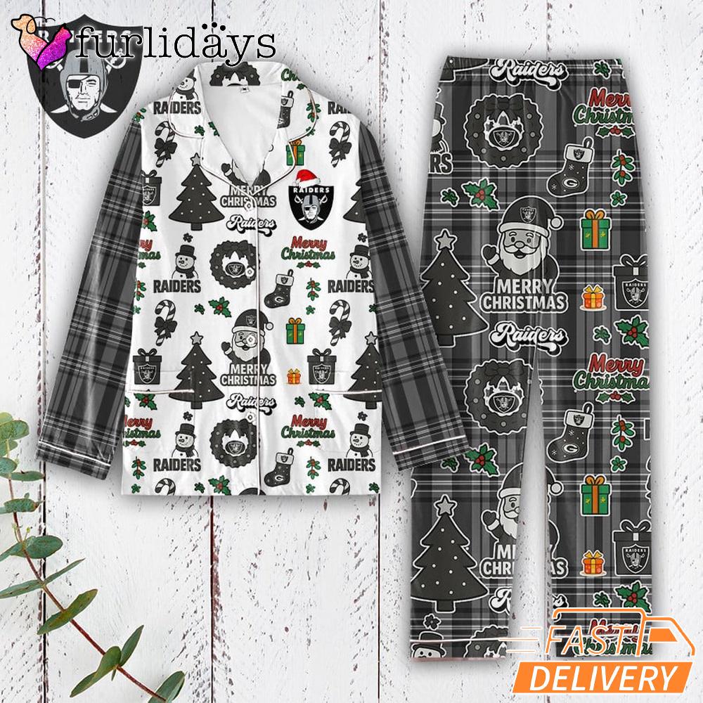 Las Vegas Raiders Tis the Season Christmas Pajamas Set Las Vegas Raiders Tis the Season Christmas Pajamas Set