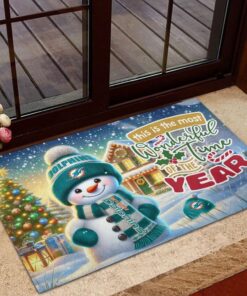 Miami Dolphins NFL Cute Snowman Christmas Rubber Base Doormat