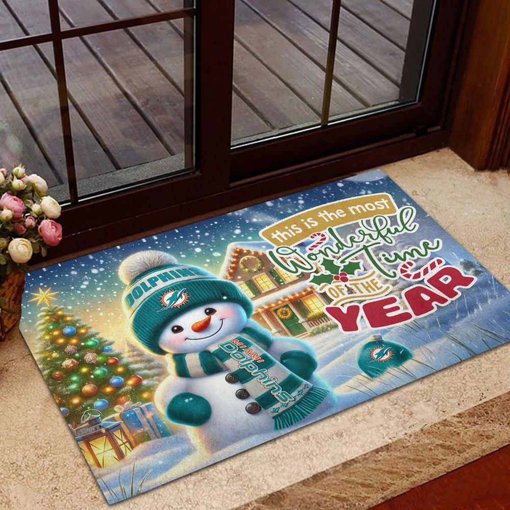 Miami Dolphins NFL Cute Snowman Christmas Rubber Base Doormat Miami Dolphins NFL Cute Snowman Christmas Rubber Base Doormat
