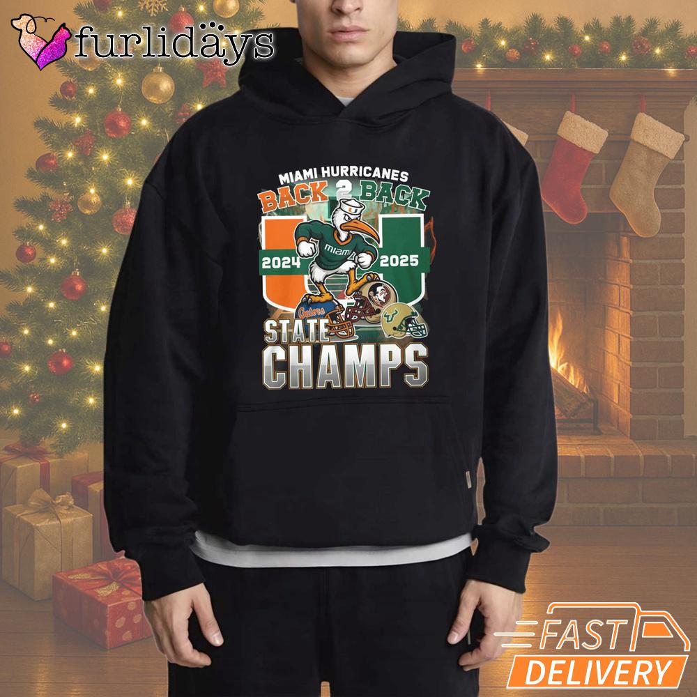 Miami Hurricanes Back 2 Back State Champs 2025 T-Shirt Miami Hurricanes Back 2 Back State Champs 2025 T-Shirt