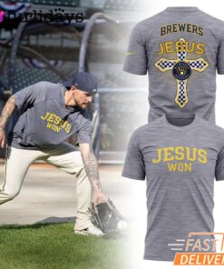 Milwaukee Brewers Jesus Won Thank You Jesus T-Shirt