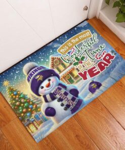 Minnesota Vikings NFL Cute Snowman Christmas Rubber Base Doormat