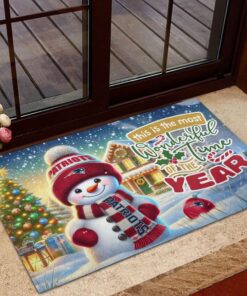 New England Patriots NFL Cute Snowman Christmas Rubber Base Doormat