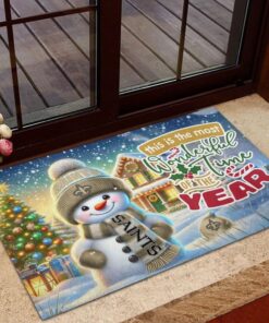 New Orleans Saints NFL Cute Snowman Christmas Rubber Base Doormat