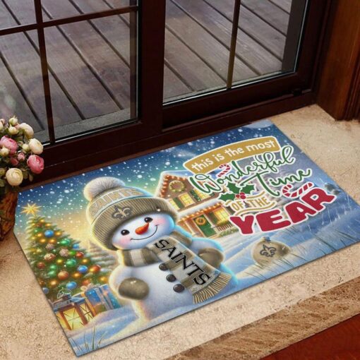 New Orleans Saints NFL Cute Snowman Christmas Rubber Base Doormat