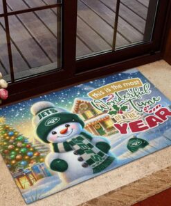 New York Jets NFL Cute Snowman Christmas Rubber Base Doormat